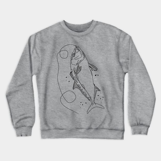 monochrome lineart illustration of a hooked samsons fish Crewneck Sweatshirt by bloomroge